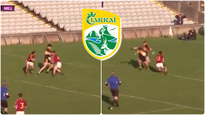 Tony Brosnan turns four times to beat two defenders and put over a cracker