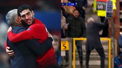 Jose Mourinho smashes water bottles off the ground after Marouane Fellaini rescues Man United