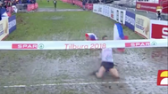 Cross country runner’s attempt at a knee slide fails miserably