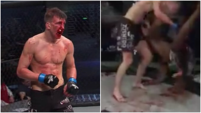 Shattered nose causes fighters to slip on blood in gruesome title fight