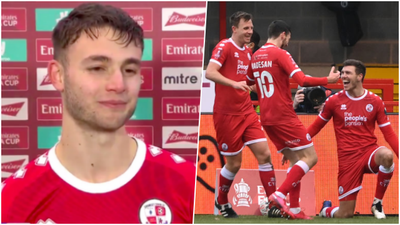 Crawley Town player breaks down in tears after FA Cup win over Leeds