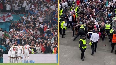 Security staff overwhelmed as England fans storm Wembley in ugly pre-kickoff scenes