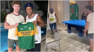 Kerry footballer plays keepie uppies with Brazil legend Ronaldinho