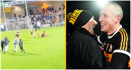 Kieran Donaghy kicks the winning penalty that sends Austin Stacks into Kerry final