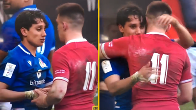 Josh Adams gifts Man of the Match medal to Italy sensation Ange Capuozzo