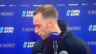 Christian Eriksen hit by coin in interview after scoring on Denmark return