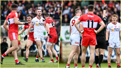 Two Tyrone players sent off in moments of madness as dominant Derry defeat All-Ireland champs