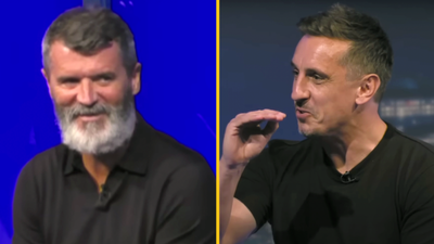 Roy Keane breaks character as Gary Neville makes joke at Liverpool’s expense