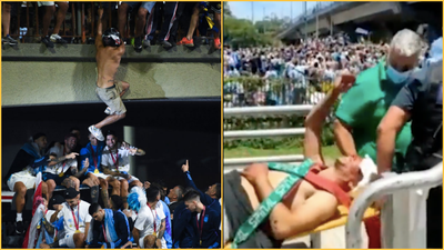 Argentina players forced to abandon bus parade as fans jump from bridge