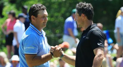 Patrick Reed lobs a tee at Rory McIlory after being blanked by the Down man in Dubai