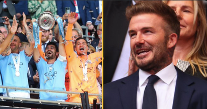 David Beckham takes cheeky swipe at Man City when asked about the treble